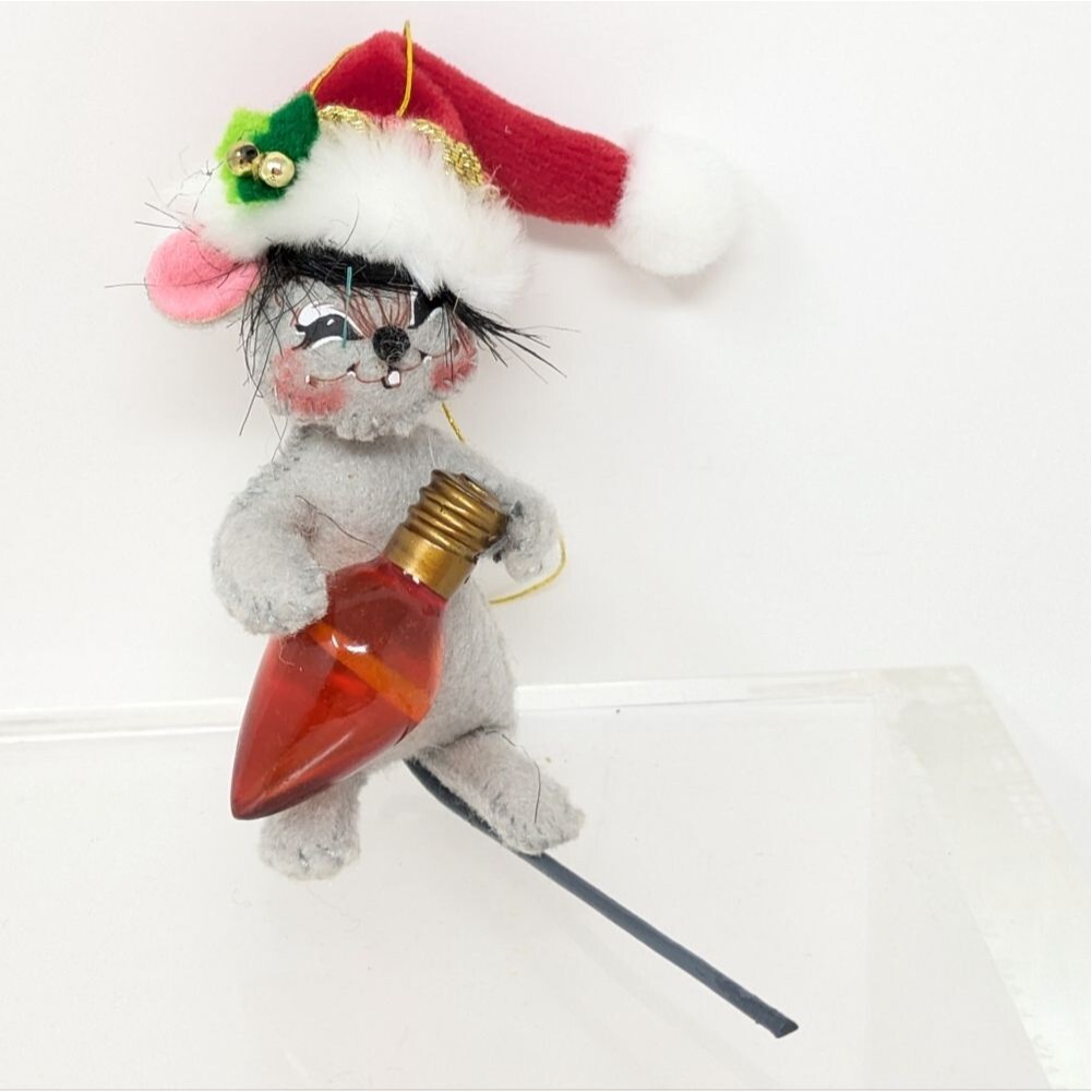 Annalee Christmas Lights Gray Mouse Doll Ornament 3", 2011